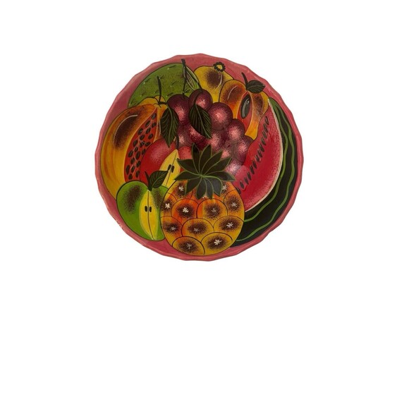 Vtg Mexican Hand Painted Footed Pottery Bowl Fruit Colorful Folk Art Boho 9.5” - Picture 6 of 16